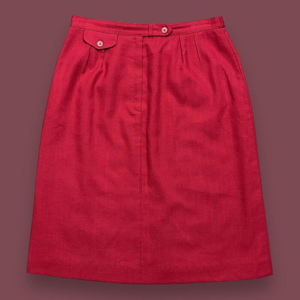 Vintage 70s Skirt Union Made Dark Red Size 14 Koret Polyester Linen Rayon